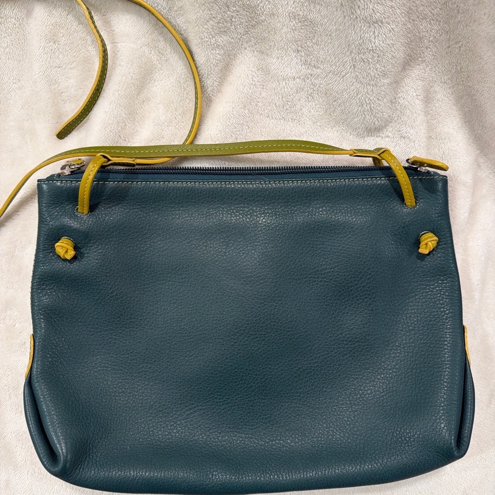 Teal and Yellow Leather Crossbody Bag - Picture 2 of 4
